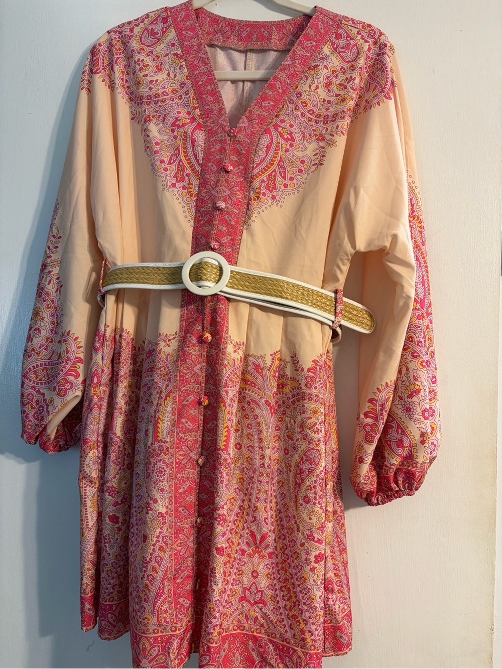 Pink & cream Paisley V-Neck Dress